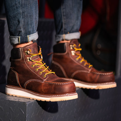 SL-Saint Waterproof Steel Moc Toe Classic Fashion Work Boots for Men,Industrial Construction Insulated Wedge Safety Shoes 6 Inch Brown Ankle Footwear Genuine Goodyear Welts Full Grain Leather