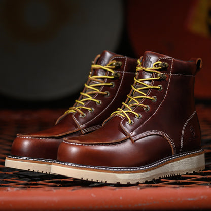 Handmade Soft Moc Toe Waterproof Good year-welted Boots 6’’ Classic Full Grain Leather Fashion