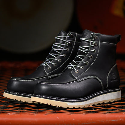 Handmade Soft Moc Toe Waterproof Good year-welted Boots 6’’ Classic Full Grain Leather Fashion