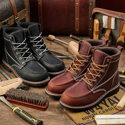 Handmade Waterproof Soft Moc Toe Boots Classic Genuine Leather Welts Ankle