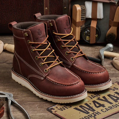 Handmade Waterproof Soft Moc Toe Boots Classic Genuine Leather Welts Ankle