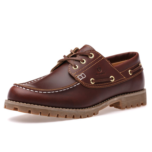 Handmade Men's Boat&Deck Shoes Classic Moc Toe Lace Up Genuine Full Grain Leather Comfortable Fashion Casual
