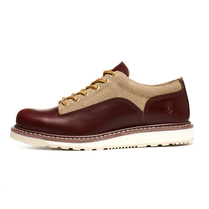 Men's Handcrafted Low-Top Fashion Boots: Genuine Leather, Two-Tone, Fashionable Lace-Up Style