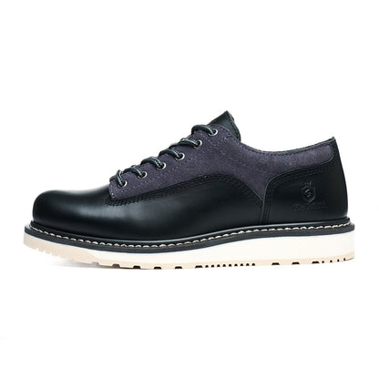 Men's Handcrafted Low-Top Fashion Boots: Genuine Leather, Two-Tone, Fashionable Lace-Up Style