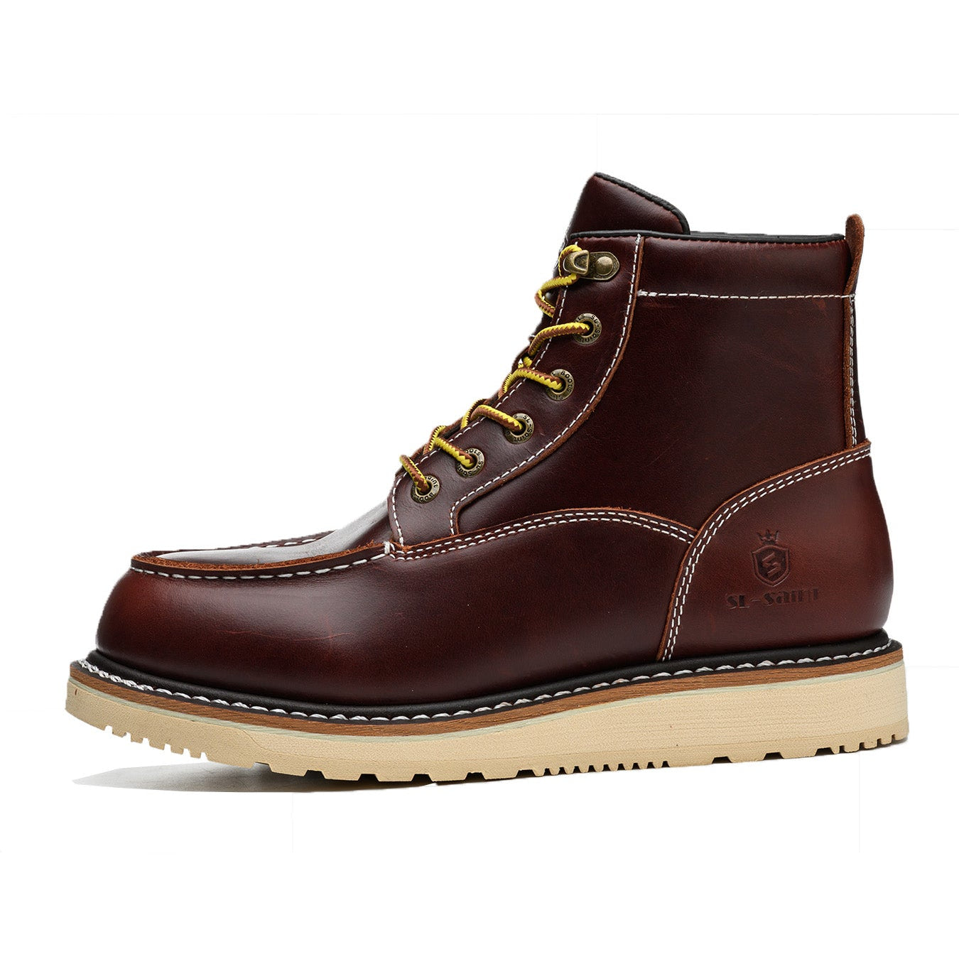 Waterproof Soft Moc Toe Handmade Classic Fashion Work Boots for Men,Goodyear-welted Industrial&Construction Hiking Wedge 6'' Black/Brown