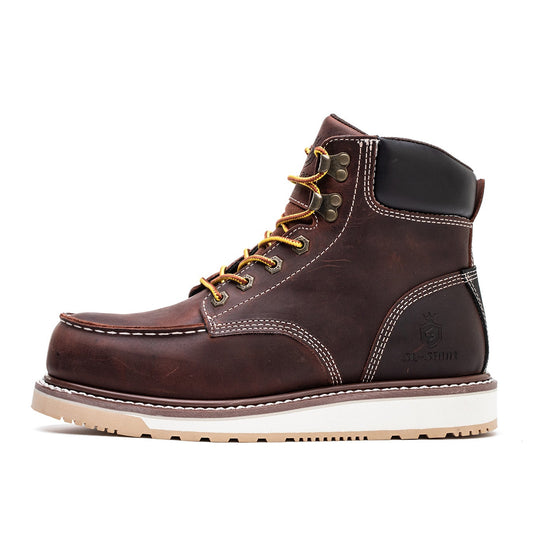 SL-Saint Waterproof Steel Moc Toe Classic Fashion Work Boots for Men,Industrial Construction Insulated Wedge Safety Shoes 6 Inch Brown Ankle Footwear Genuine Goodyear Welts Full Grain Leather